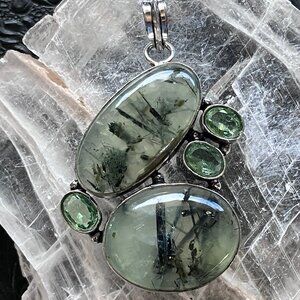 Green Prehnite With Epidote and Peridot Gems Crystal Stone Jewelry Pendant